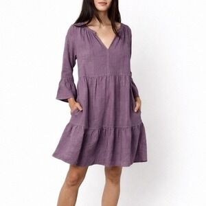 Velvet by Graham & Spencer Purple Aurora Linen Dress Size Medium Bell Sleeve